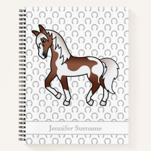 Brown Pinto Cartoon Trotting Horse & Custom Text Notebook