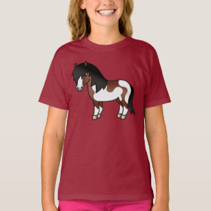 Brown Pinto Shetland Pony Cartoon Illustration T-Shirt