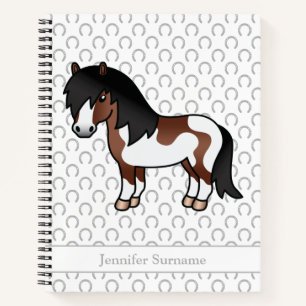 Brown Pinto Shetland Pony Cartoon Pony & Text Notebook