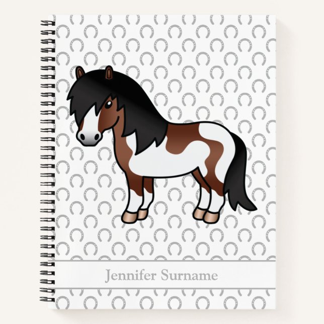 Brown Pinto Shetland Pony Cartoon Pony & Text Notebook (Front)