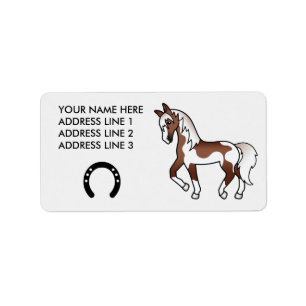 Brown Pinto Trotting Cartoon Horse Label