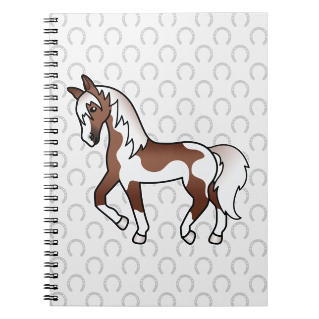 Brown Pinto Trotting Cartoon Horse Notebook (Front)