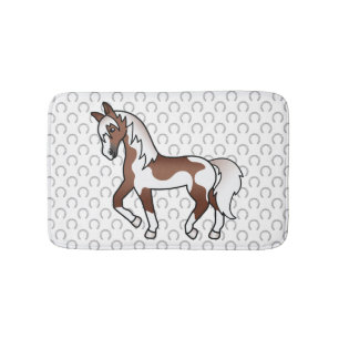 Brown Pinto Trotting Horse Cartoon Illustration Bath Mat