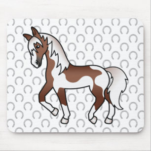 Brown Pinto Trotting Horse Cartoon Illustration Mouse Mat