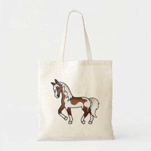Brown Pinto Trotting Horse Cartoon Illustration Tote Bag