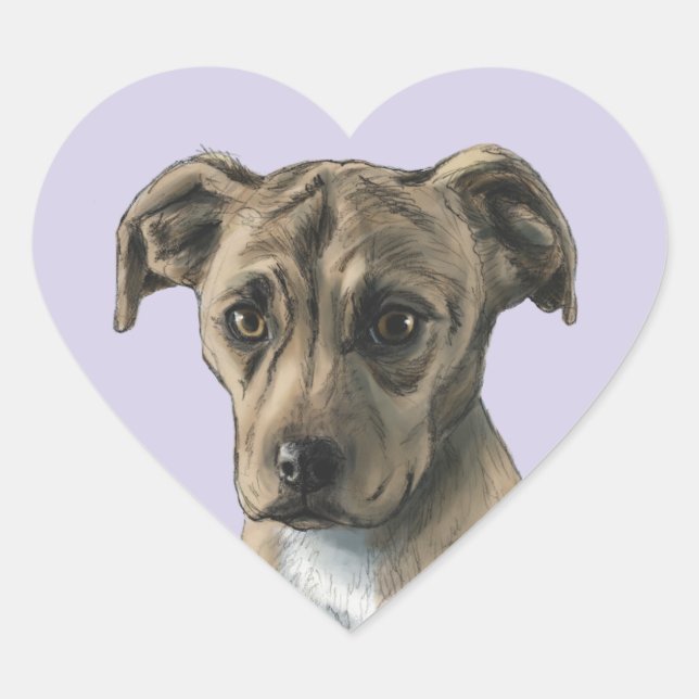 Brown Pit Bull Puppy Drawing Heart Sticker (Front)