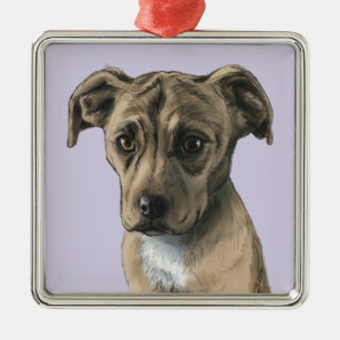 Brown Pit Bull Puppy Drawing Metal Tree Decoration