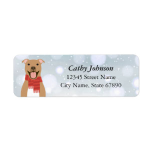 Brown Pit Bull Wearing Red Scarf Grey Labels