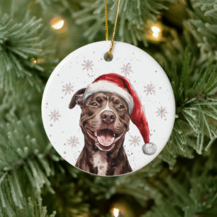 Brown Pitbull Dog Christmas Personalised Ceramic Tree Decoration