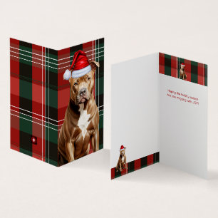Brown Pitbull Dog Holiday Plaid Christmas