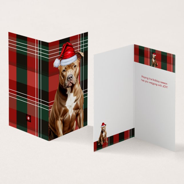Brown Pitbull Dog Holiday Plaid Christmas (Inside and Outside)