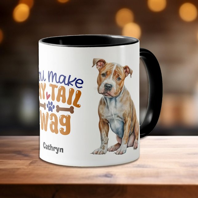Brown Pitbull Dog You Make My Tail Wag Mug (Creator Uploaded)