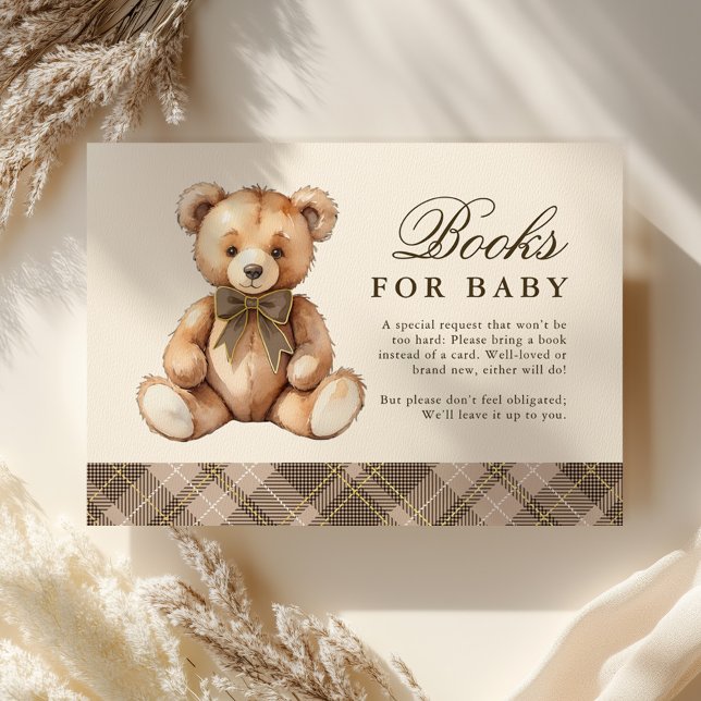 Brown Plaid Bear Baby Shower Books For Baby Enclosure Card (Creator Uploaded)