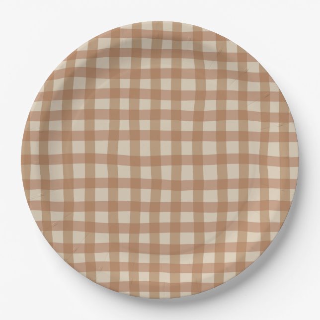 Brown Plaid Bear Birthday Plates (Front)