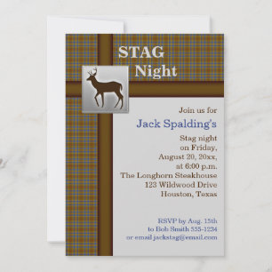 Brown Plaid, Blue and Silver Stag Invitation