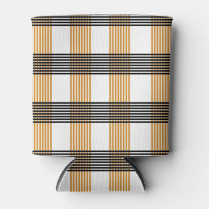 Brown Plaid Check Pattern Can Cooler