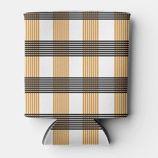 Brown Plaid Check Pattern Can Cooler (Front)