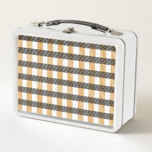 Brown Plaid Check Pattern Metal Lunch Box