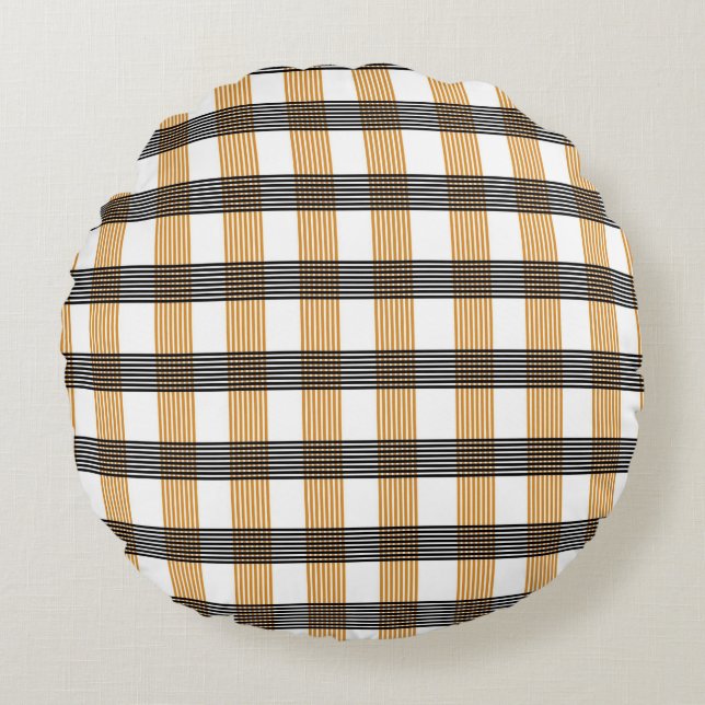 Brown Plaid Check Pattern Round Cushion (Front)