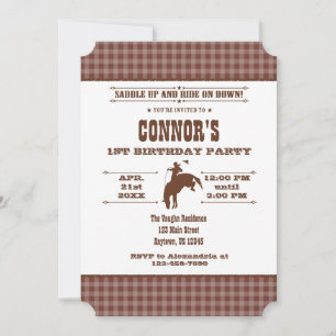 Brown Plaid Cowboy Rodeo Birthday Invitation