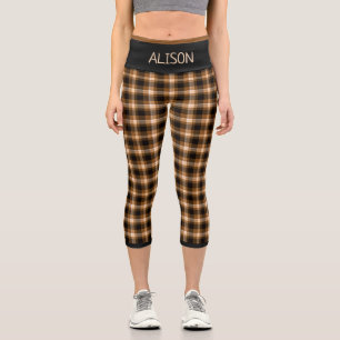 Brown Plaid Pattern Custom Capri Leggings