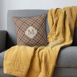 Brown Plaid Pattern Monogram Cushion