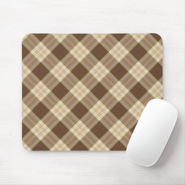 Brown Plaid Pattern Mouse Mat (With Mouse)