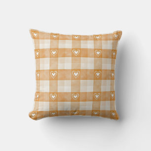 Brown Plaid Pattern with Heart Accents Cushion