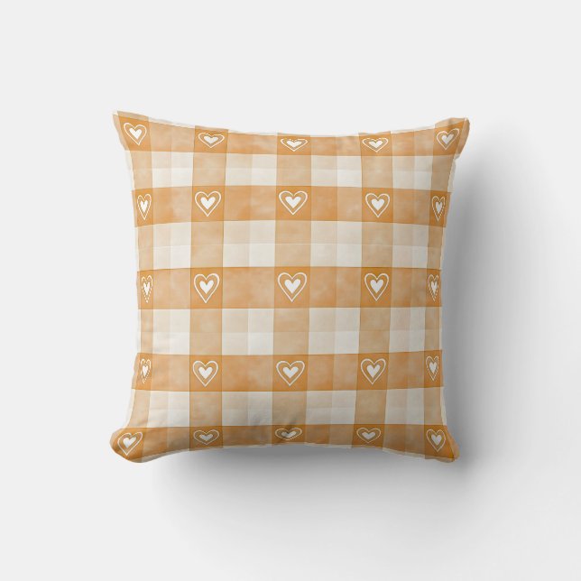 Brown Plaid Pattern with Heart Accents Cushion (Front)