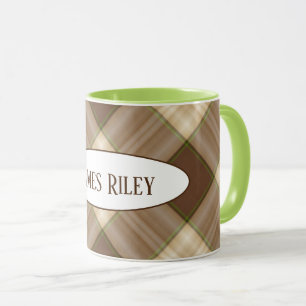 brown plaid pattern with name mug