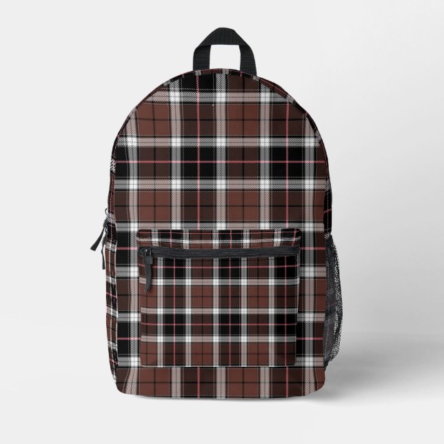 Brown Plaid Printed Backpack (Front)