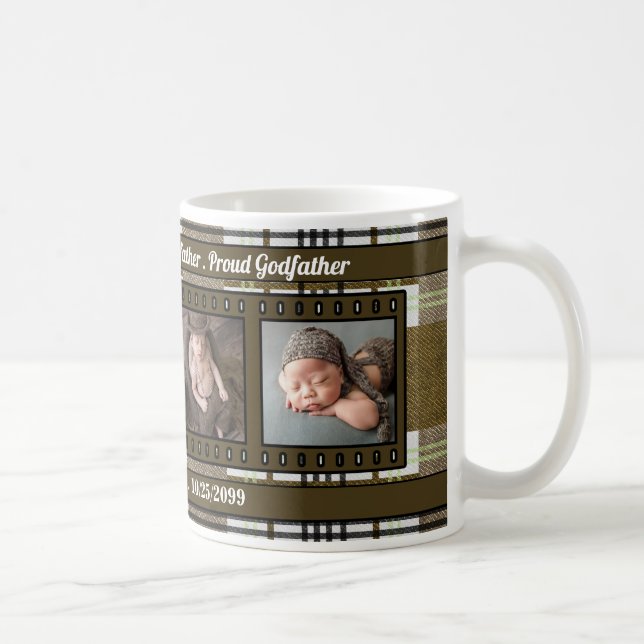 Brown Plaid Proud Godfather 4 Photo Coffee Mug (Right)