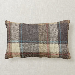 Brown Plaid Throw Lumbar Pillow