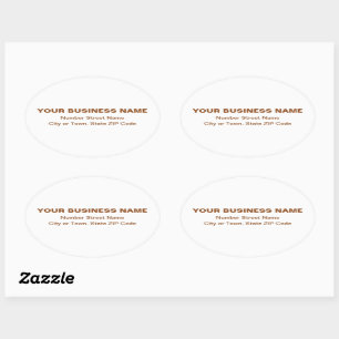 Brown Plain Texts Business Address on White Oval Sticker
