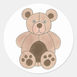 Brown Plush Teddy Bear Baby Shower Birthday Party Classic Round Sticker