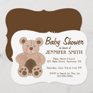 Brown Plush Teddy Bear Baby Shower Birthday Party Invitation
