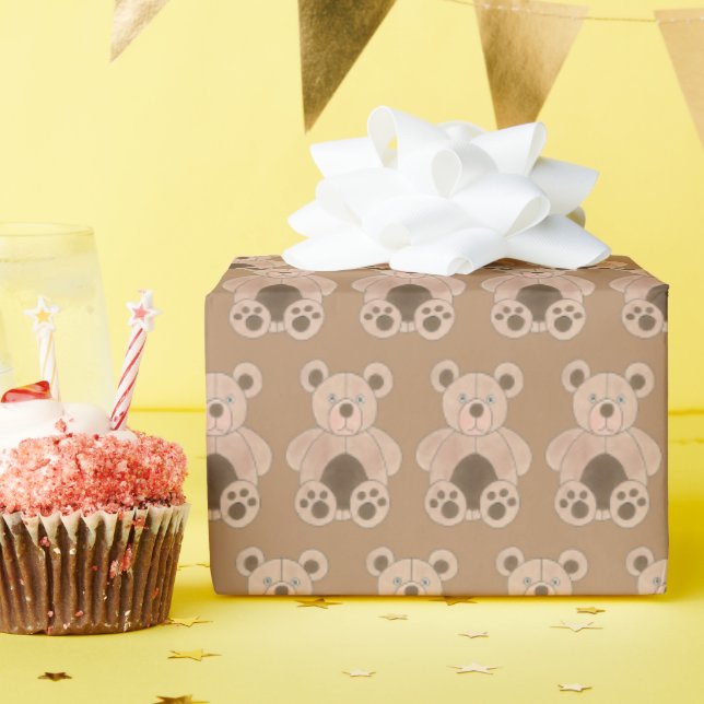 Brown Plush Toy Teddy Bear Stuffed Animal Wrapping Paper (Birthday Party)