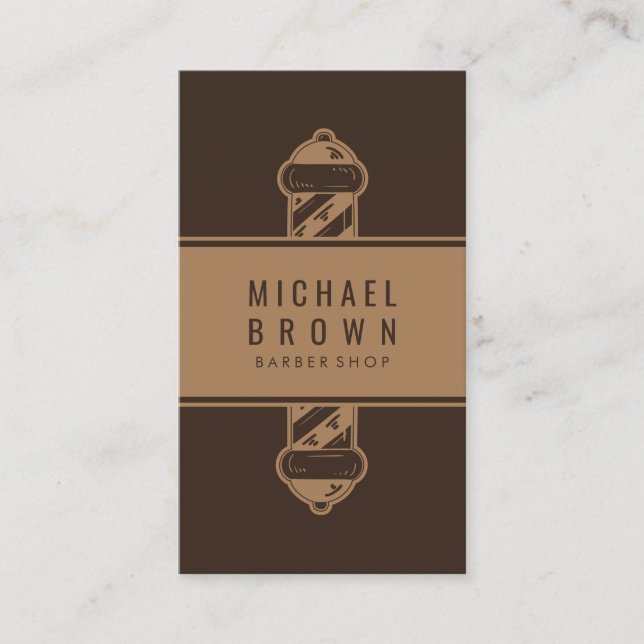 Brown pole logo hair salon branding design Barber Business Card (Front)