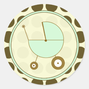 Brown Polka Dot and Green Baby Carriage Sticker