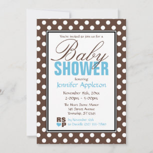 Brown Polka Dot Blue Chevron Baby Shower Invitation