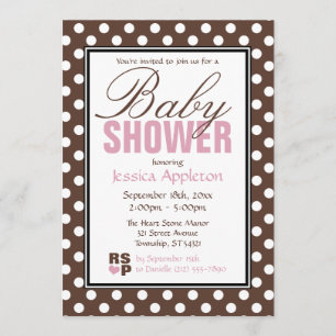 Brown Polka Dot Pink Baby Shower Invitations