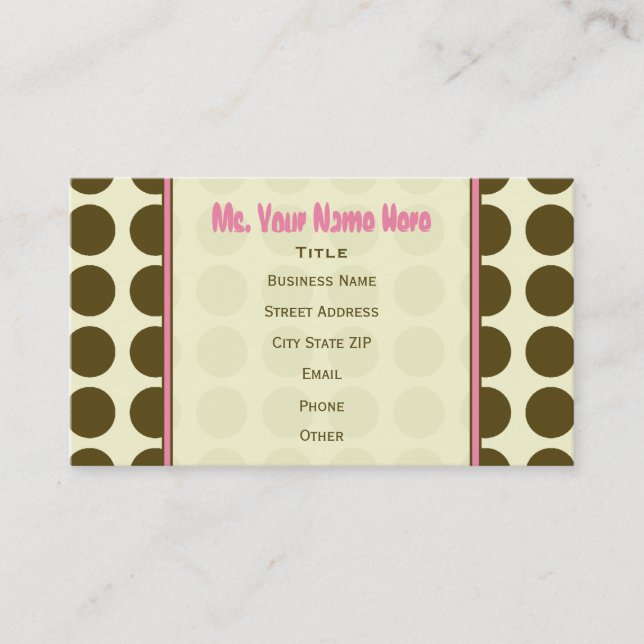 Brown Polka Dot / Pink Fashion Business Card (Front)