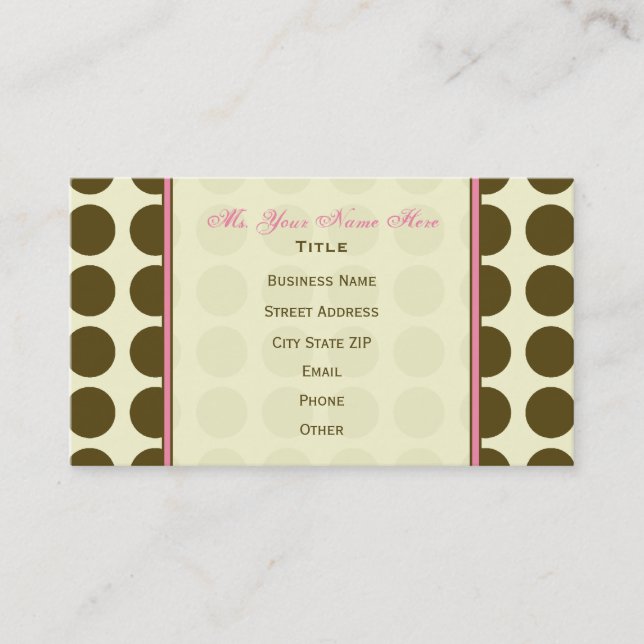 Brown Polka Dot / Pink Monogram Business Card (Front)
