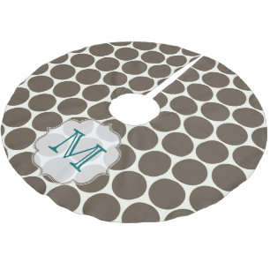 Brown Polka Dot Print Monogram Initial Tree Skirt