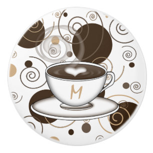 Brown Polka Dots and Swirls Coffee Pattern Ceramic Knob