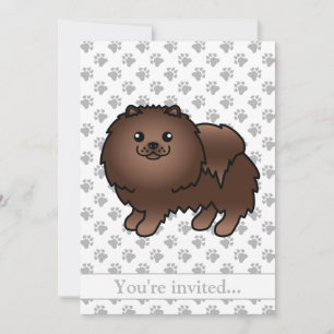 Brown Pomeranian Cute Cartoon Dog Birthday Party Invitation