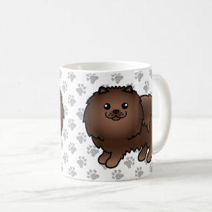 Brown Pomeranian Cute Cartoon Dog & Paws Coffee Mug