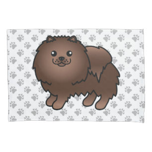 Brown Pomeranian Cute Cartoon Dog & Paws Pillowcase