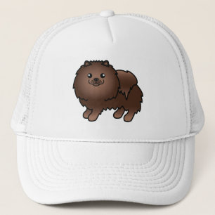 Brown Pomeranian Dog Cartoon Illustration Trucker Hat