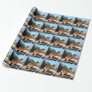 Brown pony turquoise Sky Wrapping Paper